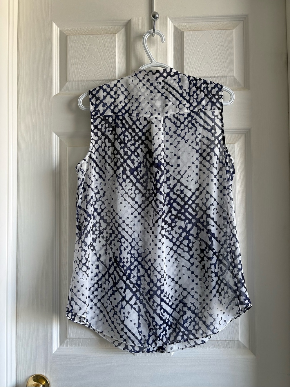 CAbi Navy & White Sleeveless Ruffle Tie Blouse - Picture 2 of 2